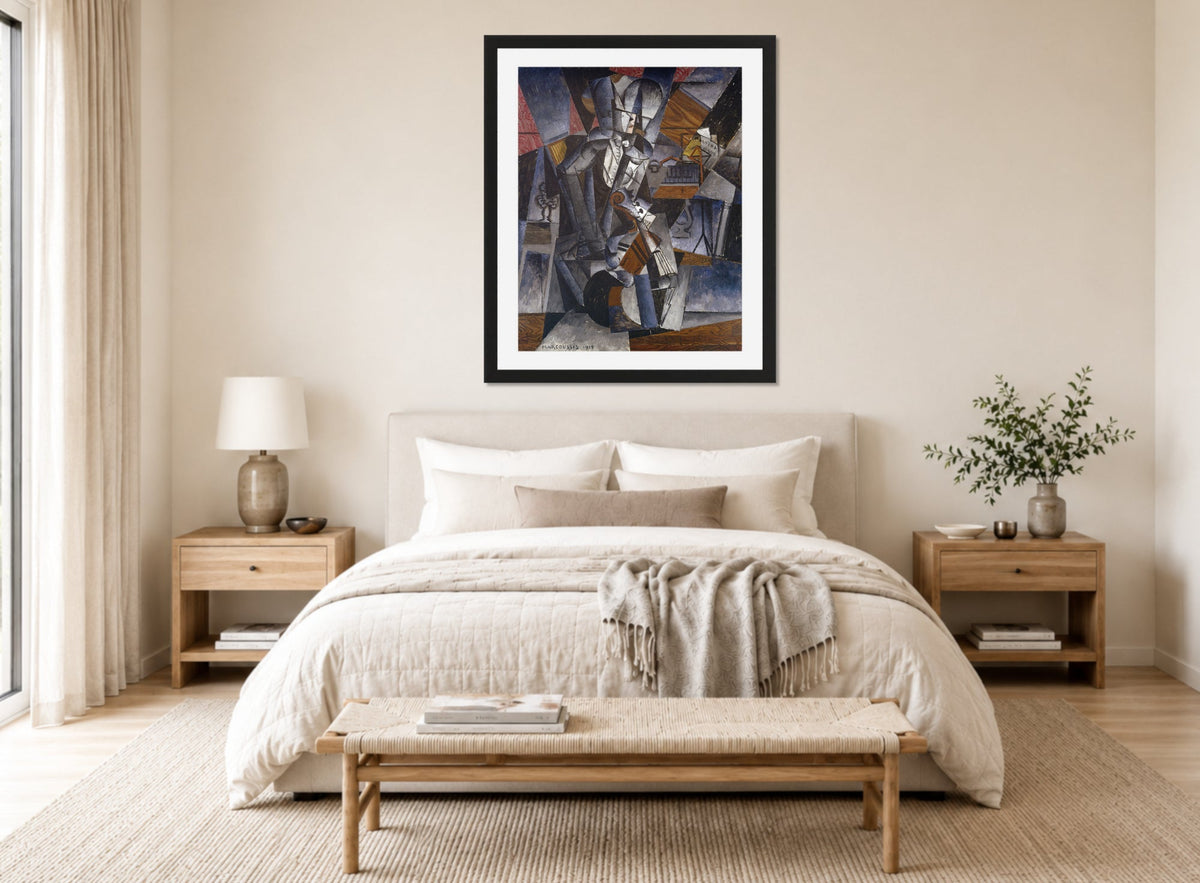 Louis Marcoussis Print, The Musician (1914) displayed above a bed