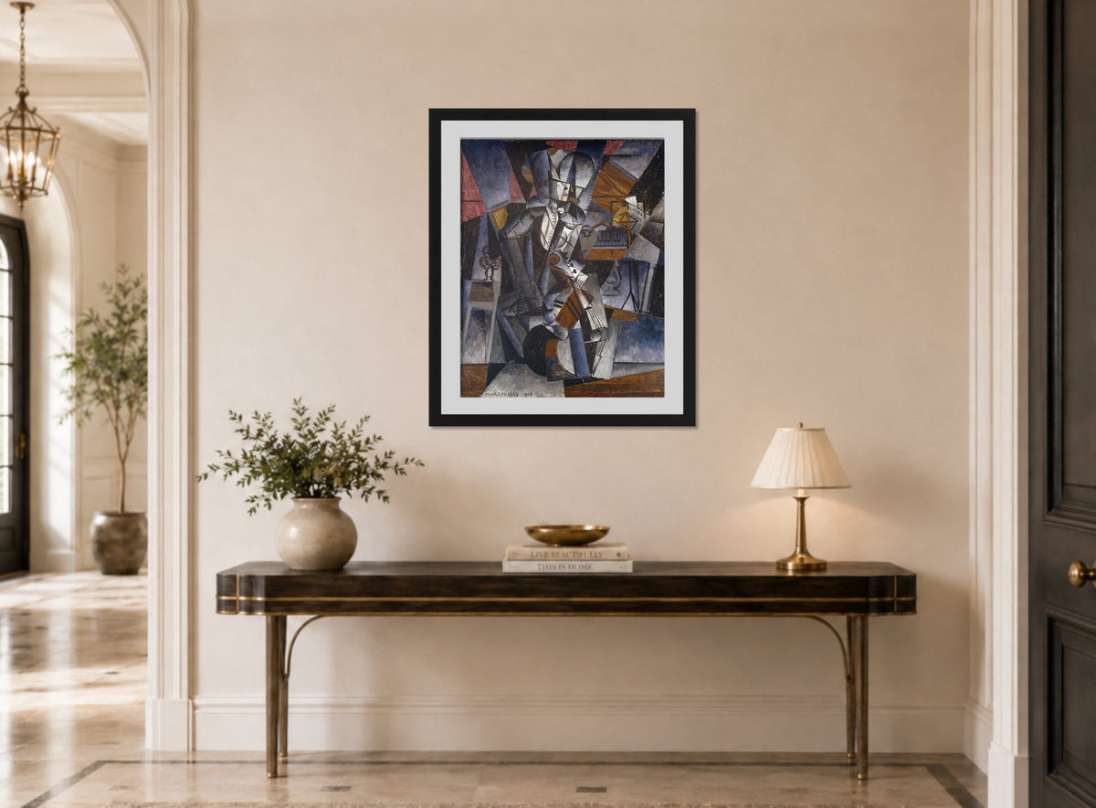Louis Marcoussis Print, The Musician (1914) displayed above a console table