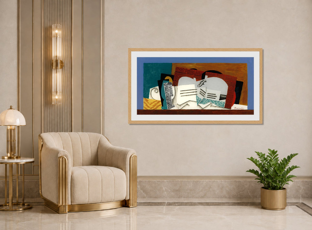 Louis Marcoussis Print, Verre Et Violon displayed in an Art Deco interior