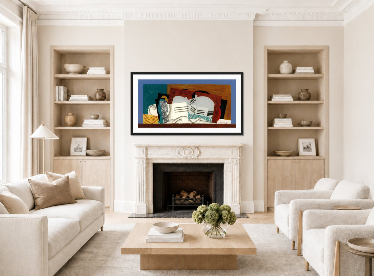 Louis Marcoussis Print, Verre Et Violon displayed in a Scandinavian living room