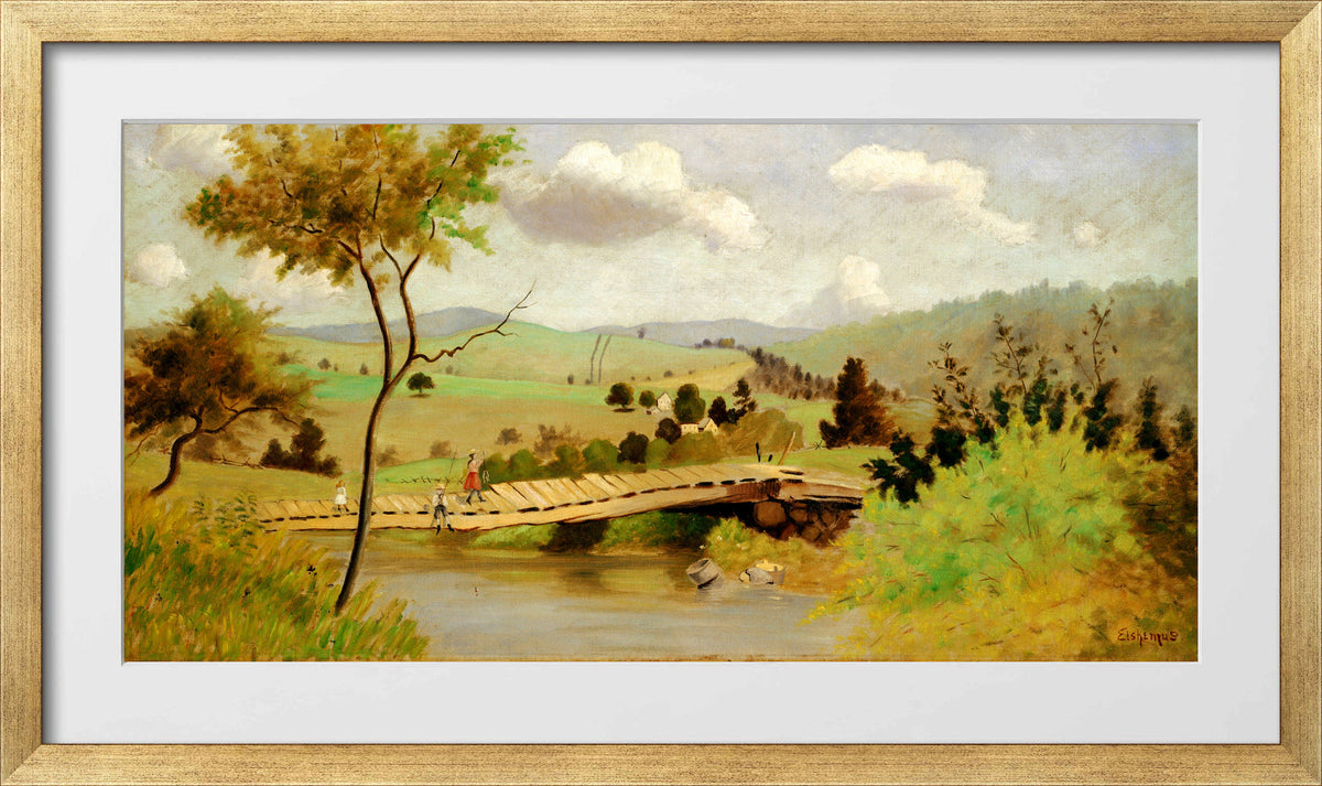 Louis Michel Eilshemius Print, Adirondacks: Bridge for Fishing — gold frame