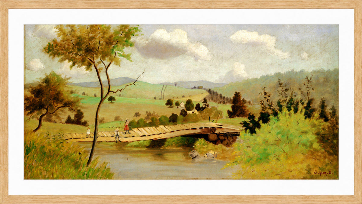 Louis Michel Eilshemius Print, Adirondacks: Bridge for Fishing — oak frame