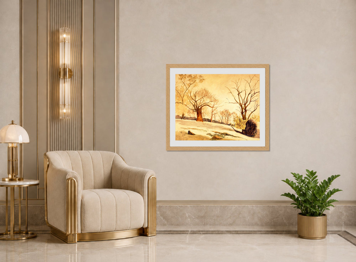 Louis Michel Eilshemius Print, Autumn Landscape — Bare Trees and Snow — art deco roomset