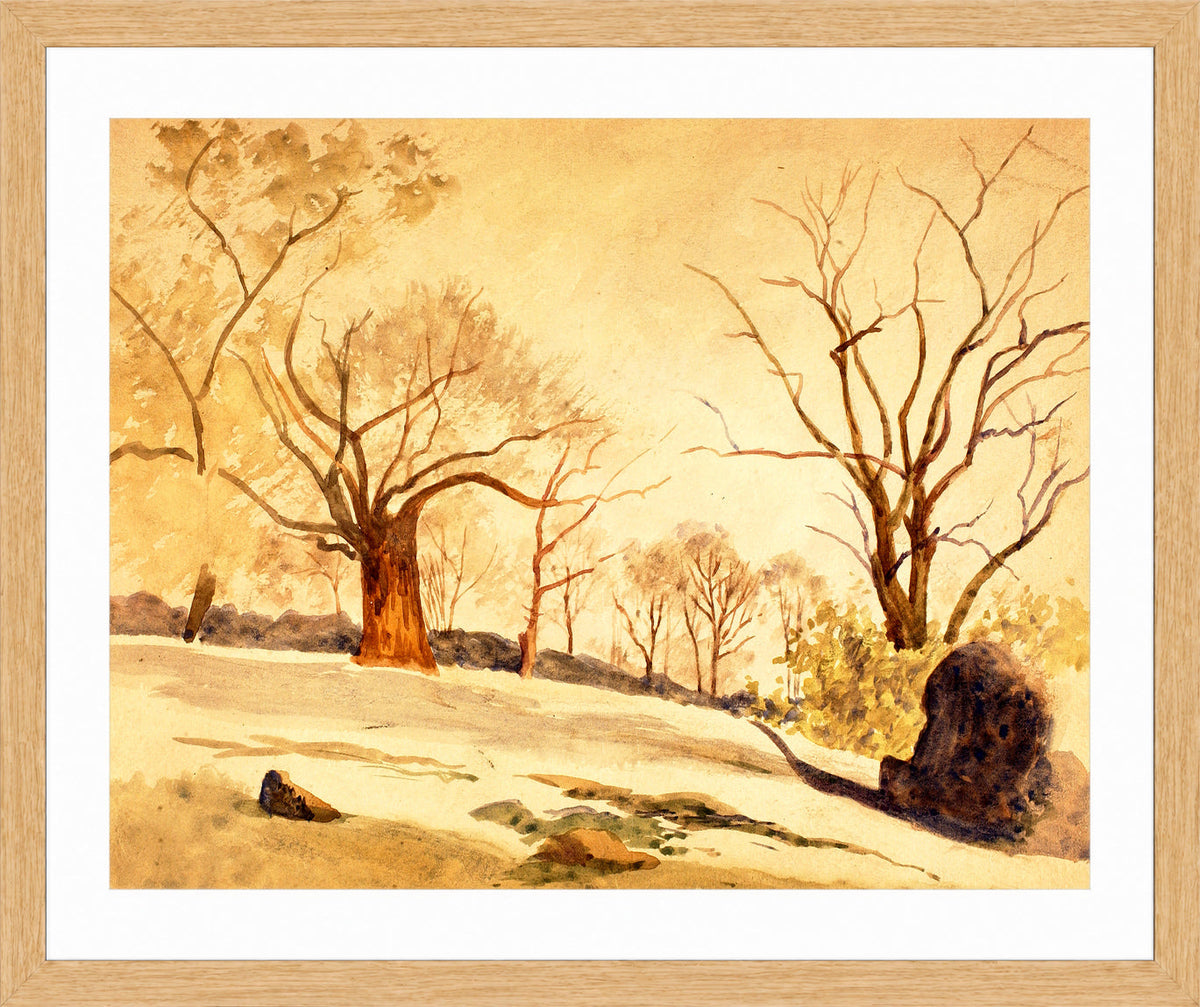 Louis Michel Eilshemius Print, Autumn Landscape — Bare Trees and Snow — oak frame
