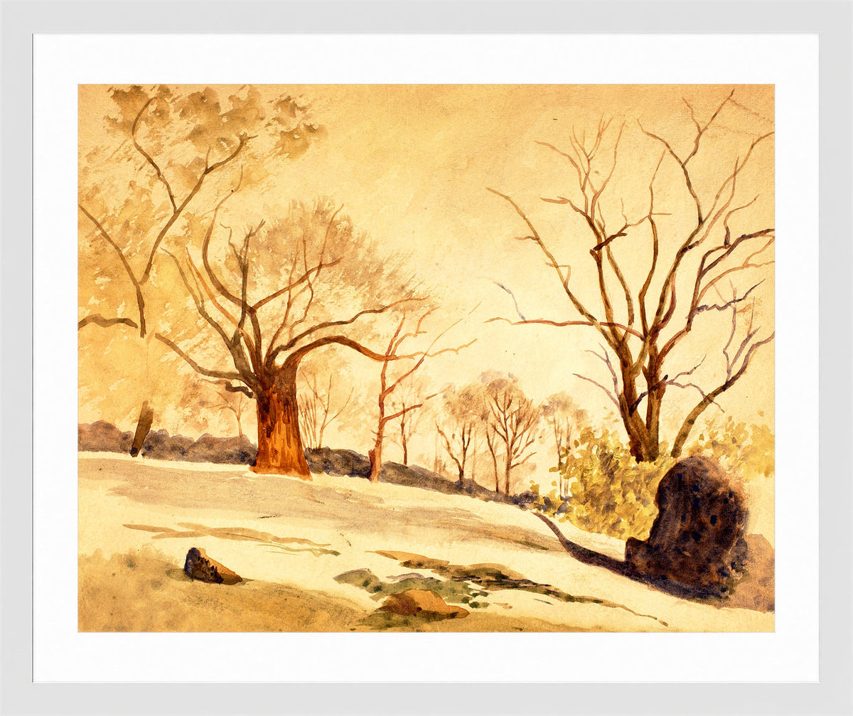 Louis Michel Eilshemius Print, Autumn Landscape — Bare Trees and Snow — white frame