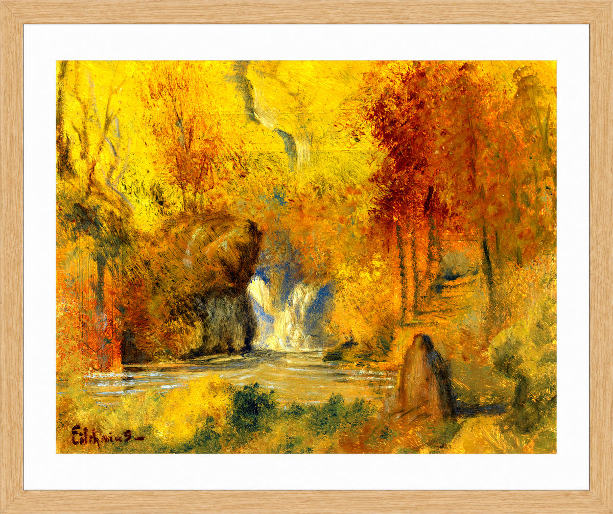 Louis Michel Eilshemius Print, Autumn Landscape — Woodland Waterfall — oak frame