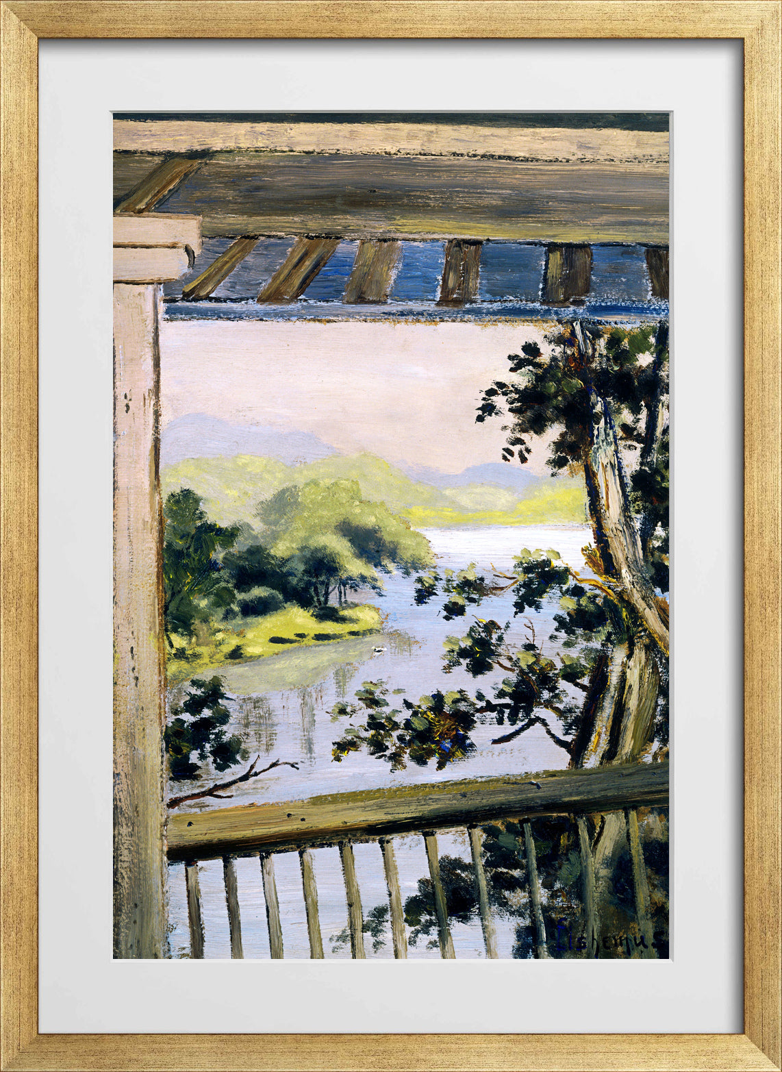 Louis Michel Eilshemius Print, Balcony, Delaware Water Gap — gold frame