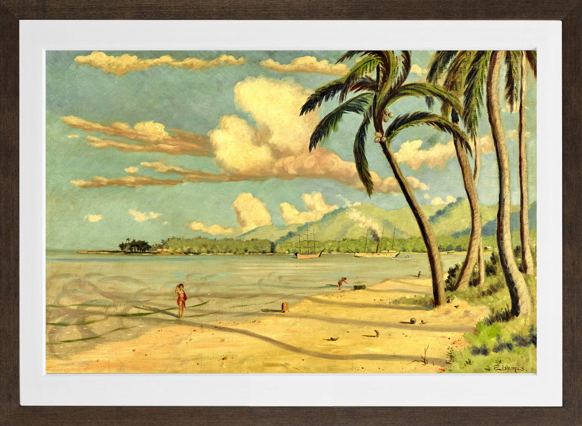 Louis Michel Eilshemius Print, Beach at Apia, Samoa (1905) — brown frame