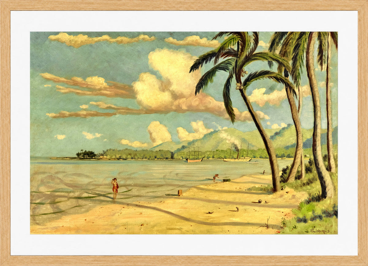 Louis Michel Eilshemius Print, Beach at Apia, Samoa (1905) — oak frame