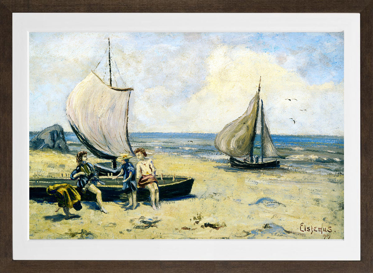 Louis Michel Eilshemius Print, Children on the Beach — brown frame