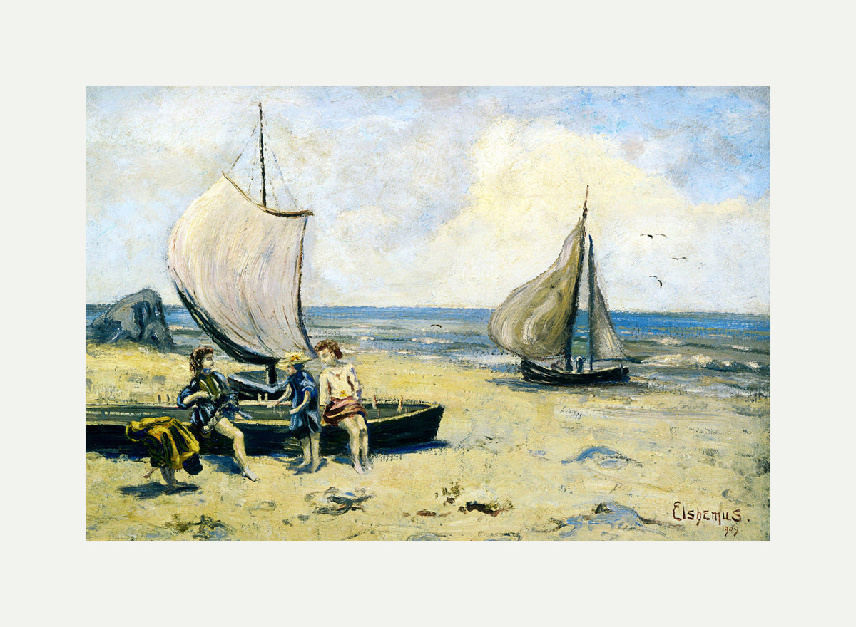 Louis Michel Eilshemius Print, Children on the Beach — rolled canvas