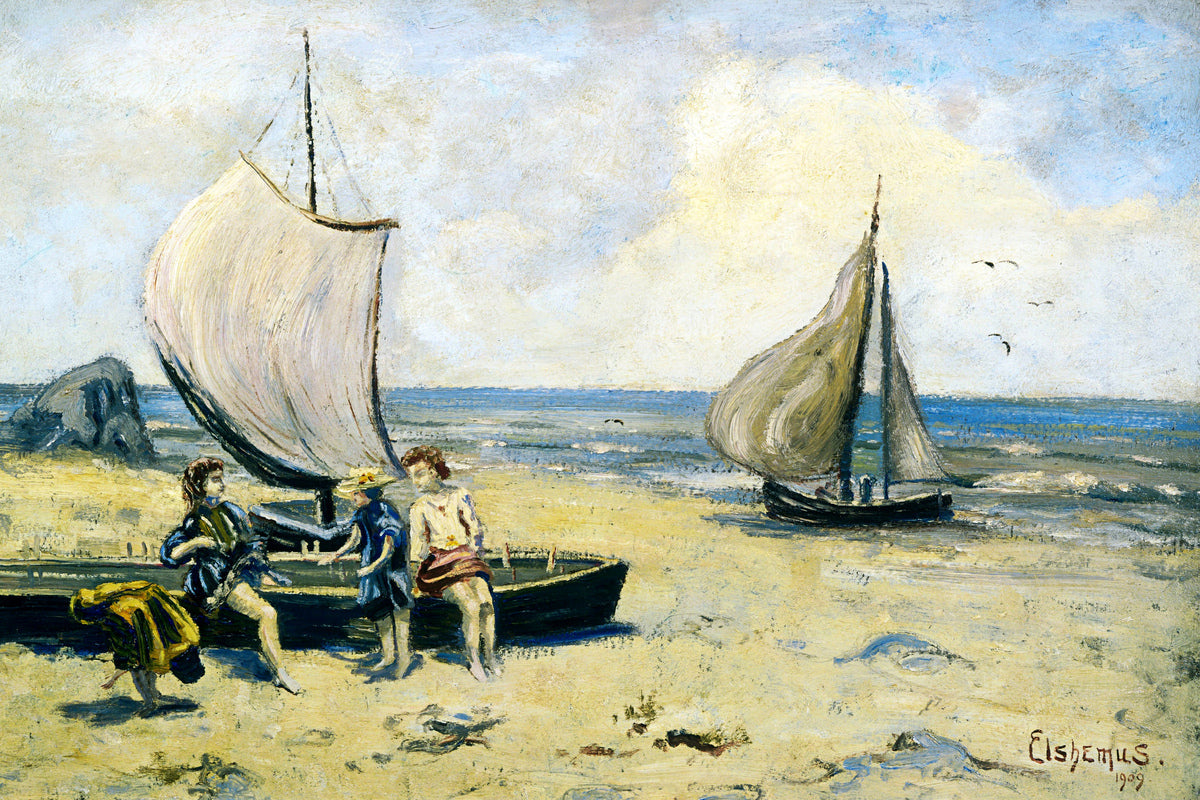 Louis Michel Eilshemius Print, Children on the Beach — unframed