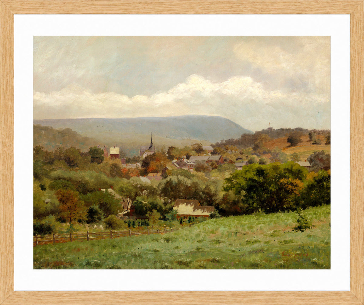 Louis Michel Eilshemius Print, Delaware Water Gap Village (circa 1886) — oak frame