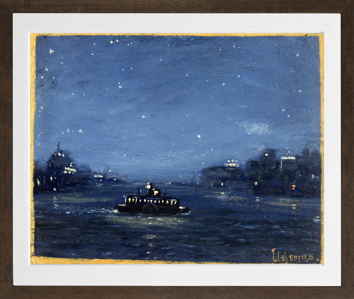 Louis Michel Eilshemius Print, Ferryboat at Night — brown frame