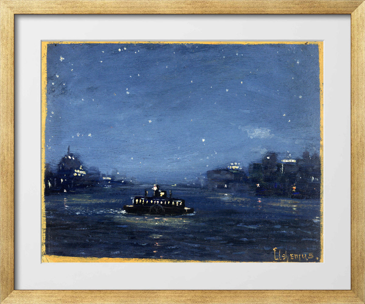Louis Michel Eilshemius Print, Ferryboat at Night — gold frame