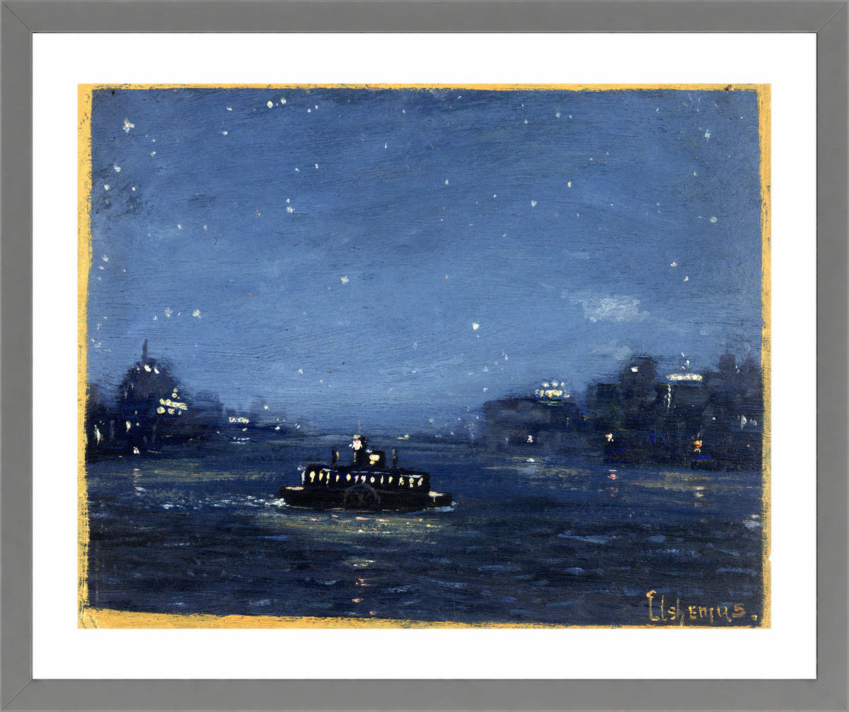 Louis Michel Eilshemius Print, Ferryboat at Night — light grey frame