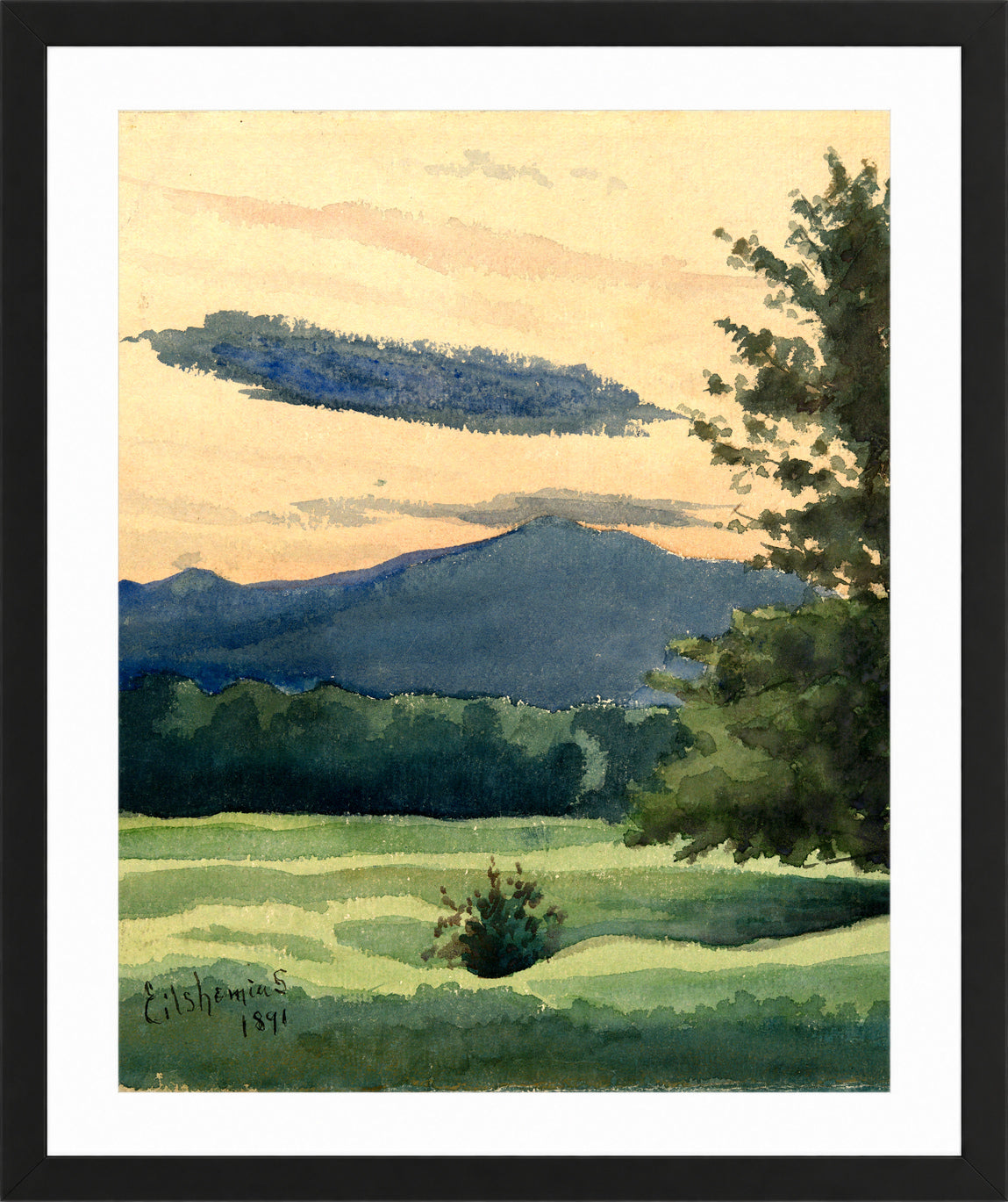 Louis Michel Eilshemius Print, Green Meadow (1891) — black frame