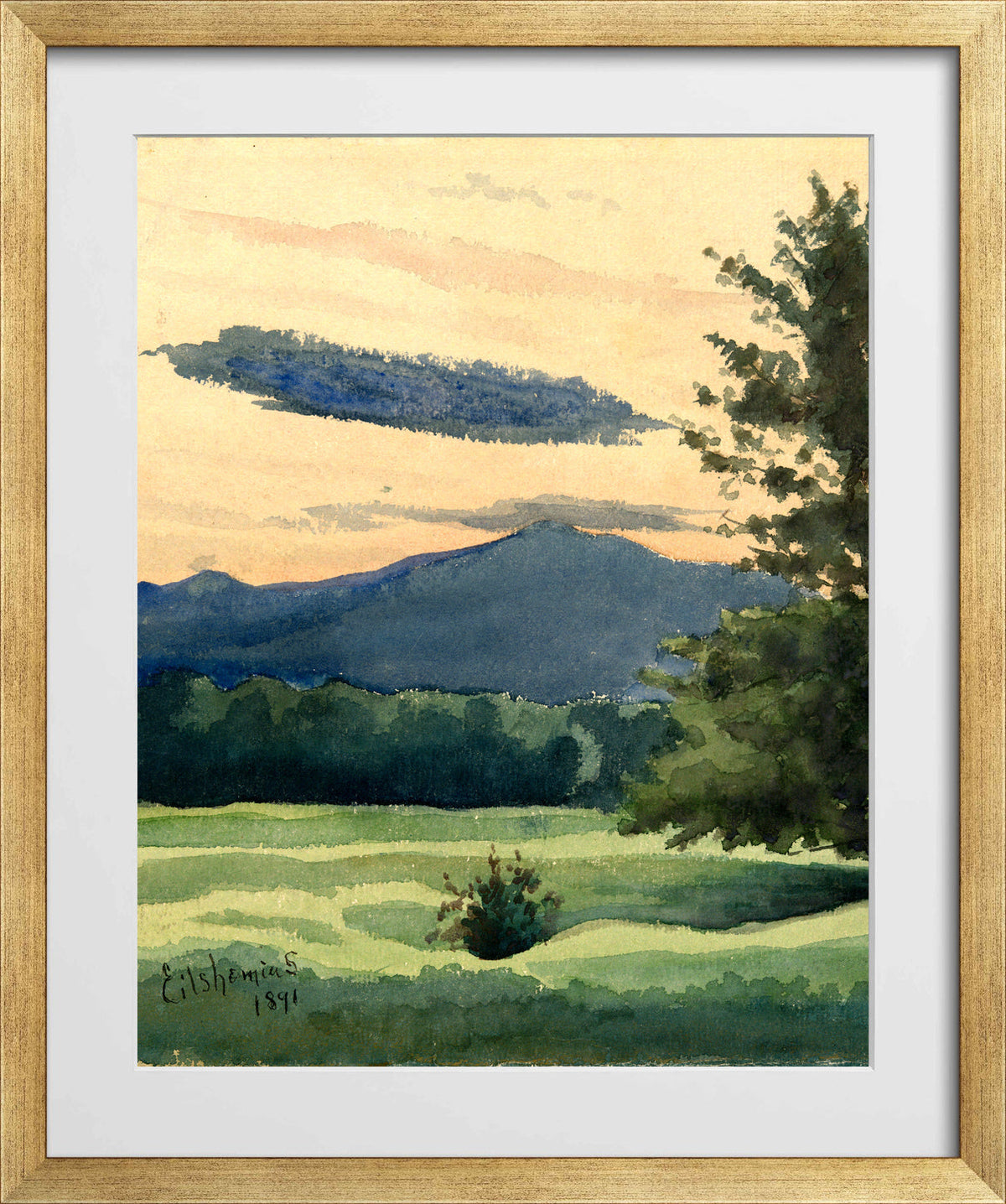 Louis Michel Eilshemius Print, Green Meadow (1891) — gold frame