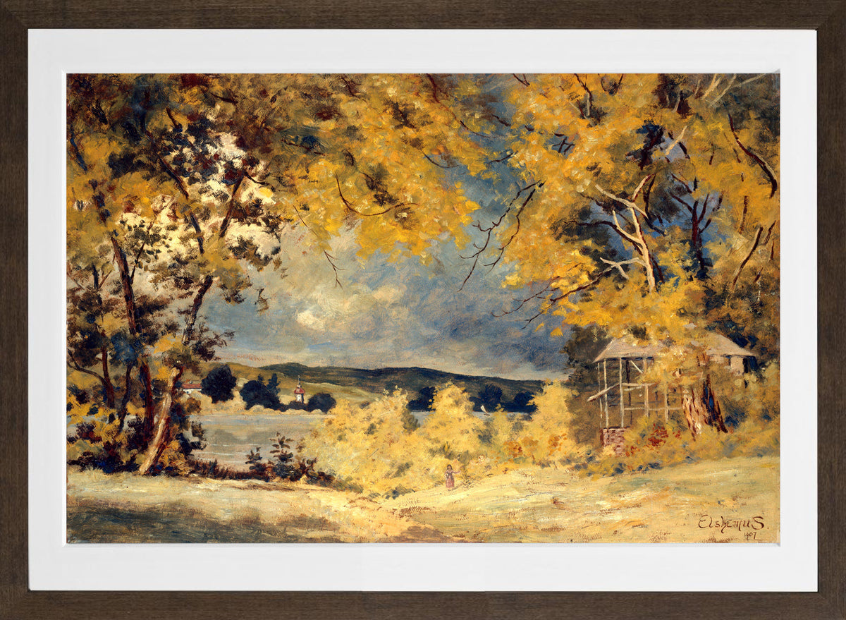 Louis Michel Eilshemius Print, Landscape, Binghamton, New York (1907) — brown frame