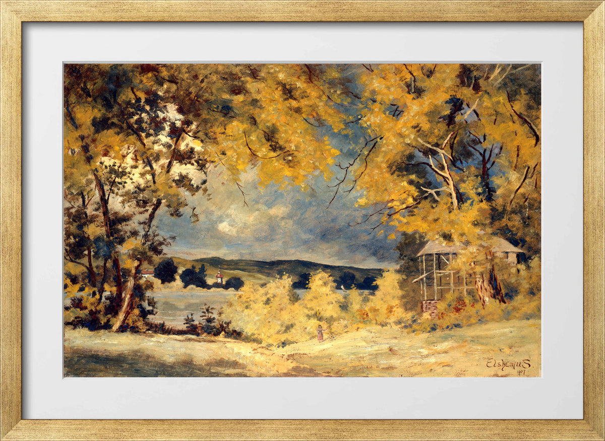 Louis Michel Eilshemius Print, Landscape, Binghamton, New York (1907) — gold frame