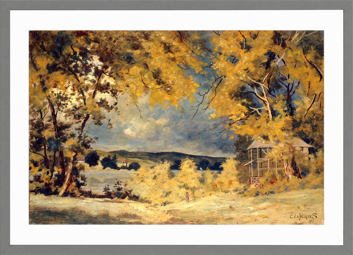 Louis Michel Eilshemius Print, Landscape, Binghamton, New York (1907) — light grey frame