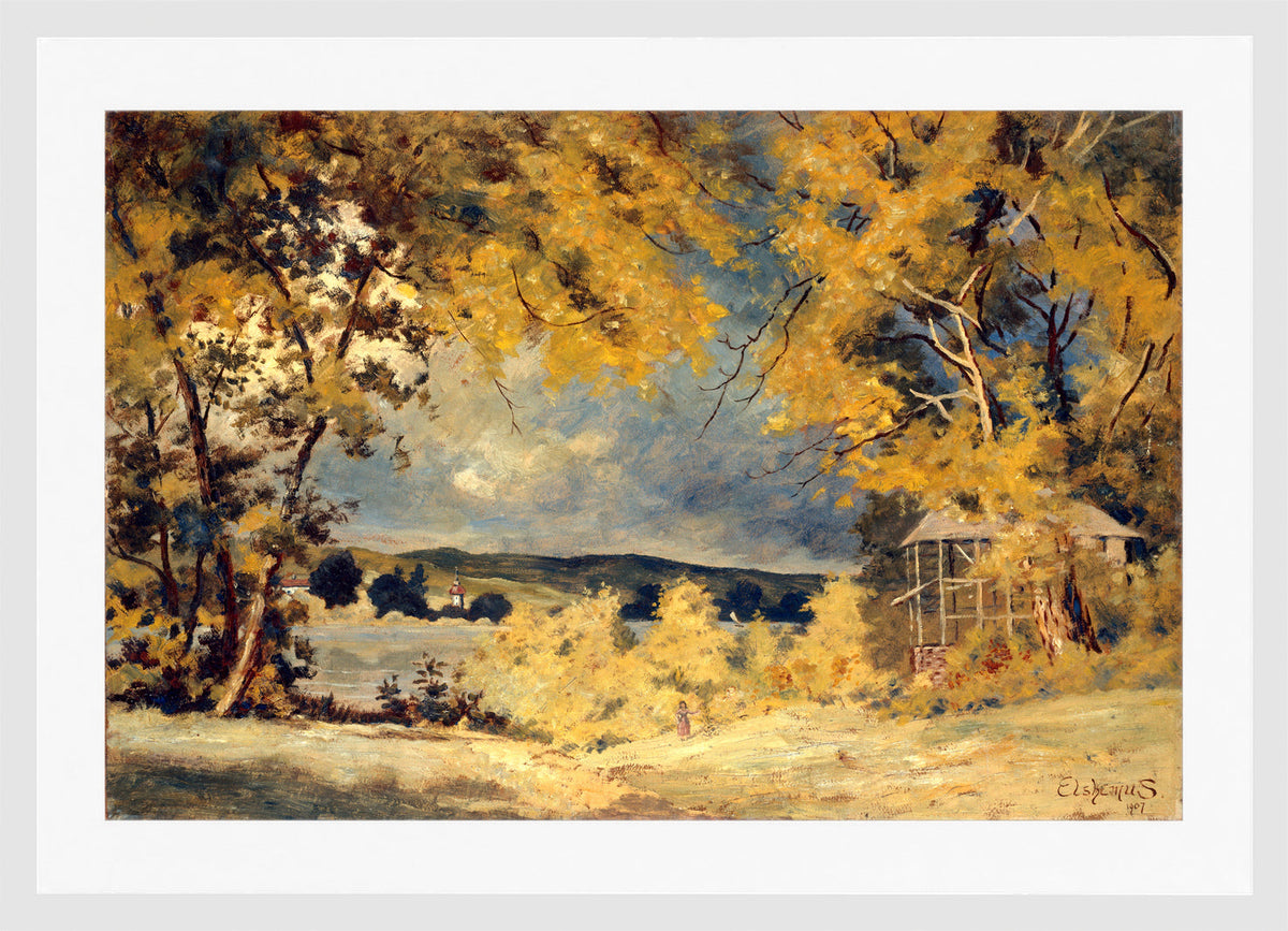 Louis Michel Eilshemius Print, Landscape, Binghamton, New York (1907) — white frame