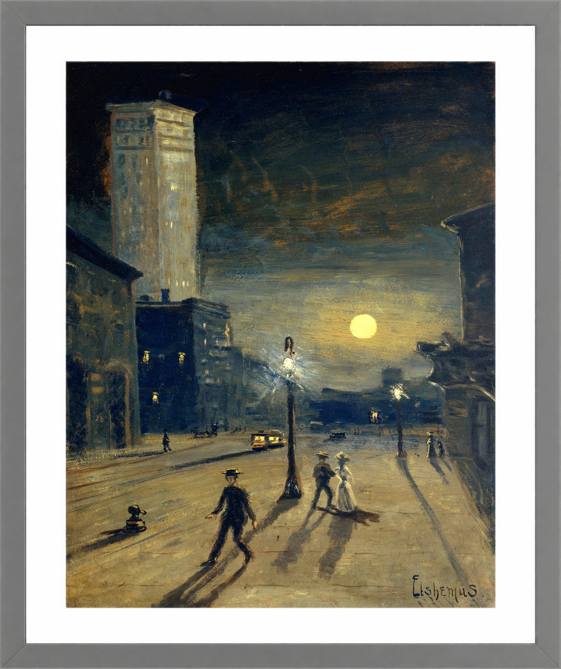 Louis Michel Eilshemius Print, New York at Night (circa 1910) — light grey frame