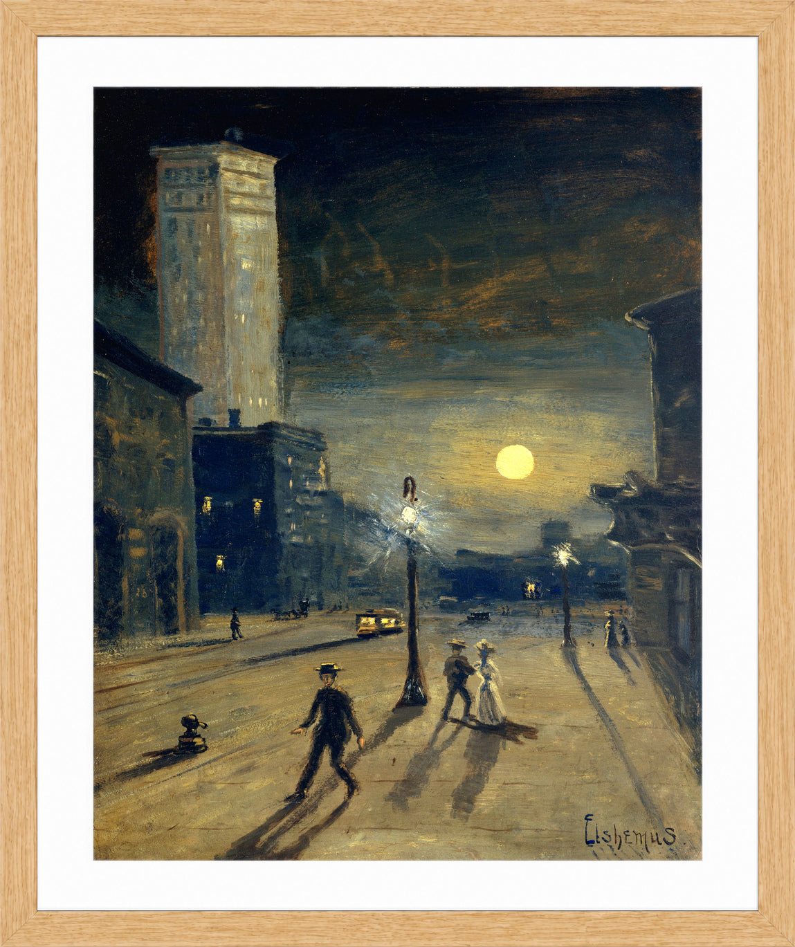 Louis Michel Eilshemius Print, New York at Night (circa 1910) — oak frame