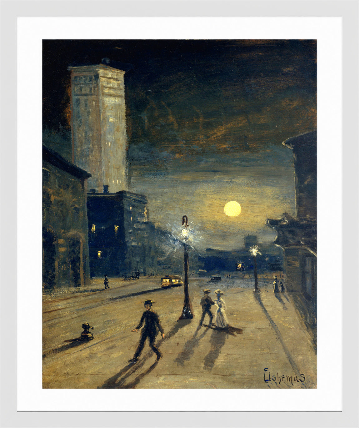 Louis Michel Eilshemius Print, New York at Night (circa 1910) — white frame
