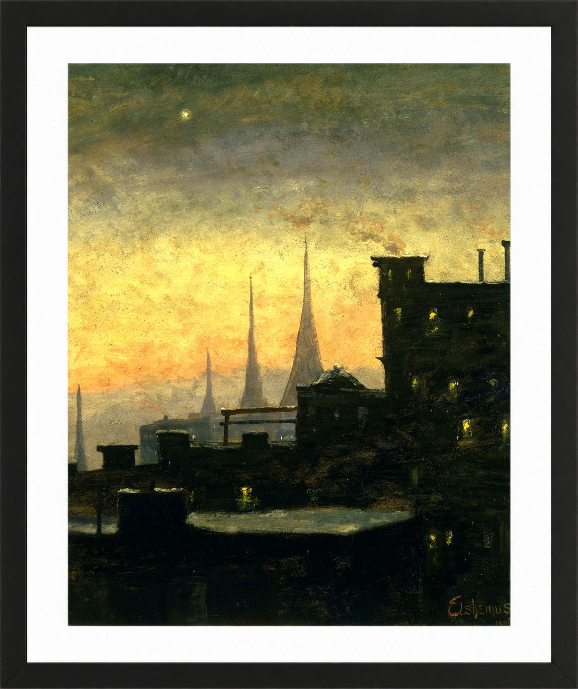 Louis Michel Eilshemius Print, New York Roof Tops — black frame