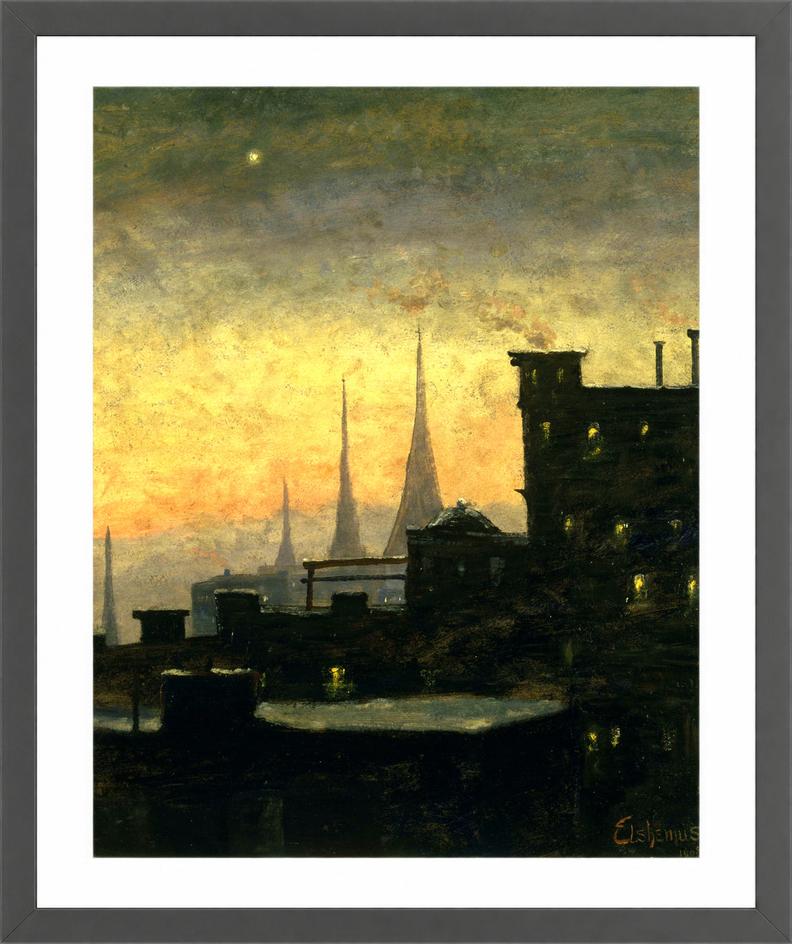 Louis Michel Eilshemius Print, New York Roof Tops — dark grey frame