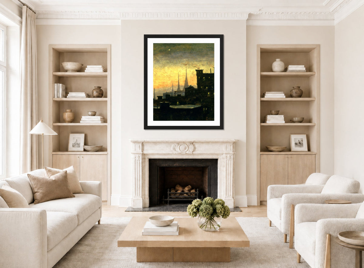 Louis Michel Eilshemius Print, New York Roof Tops — living room roomset