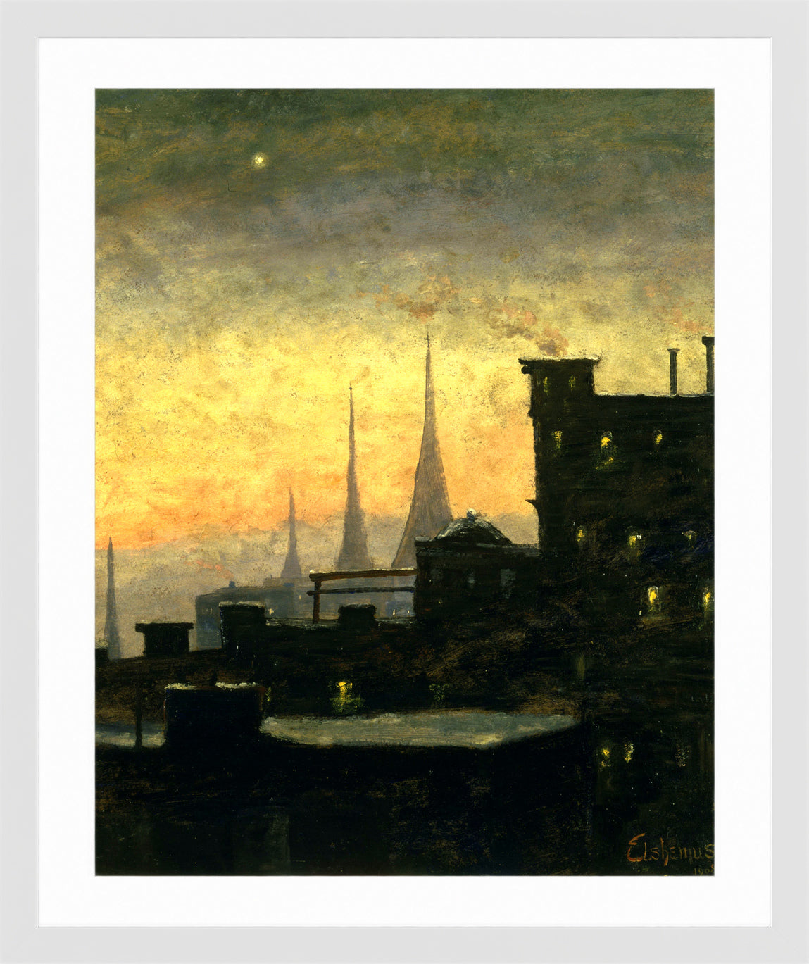 Louis Michel Eilshemius Print, New York Roof Tops — white frame