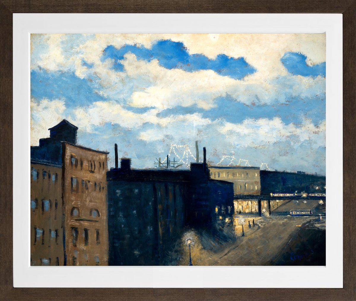 Louis Michel Eilshemius Print, New York Street at Dusk (1908) — brown frame