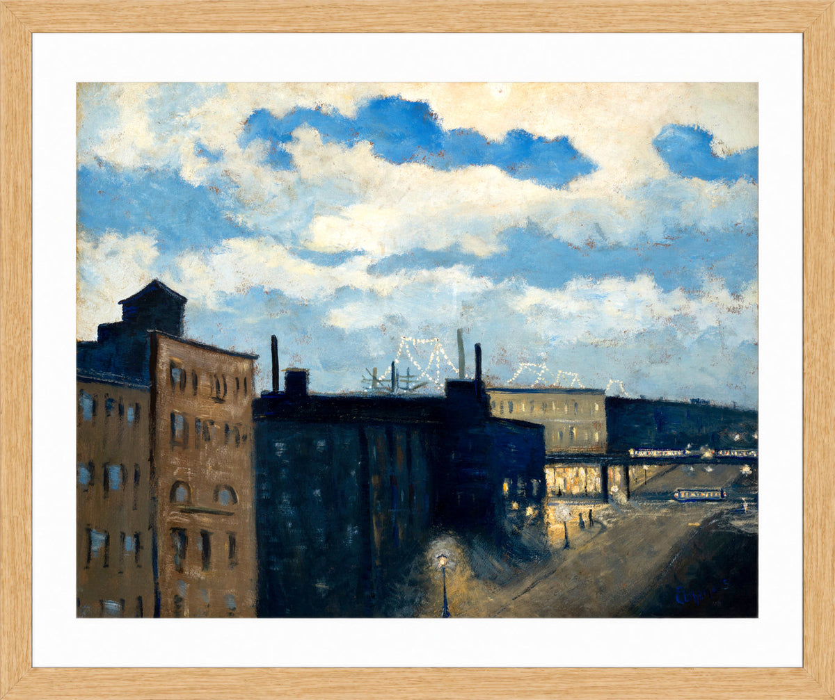 Louis Michel Eilshemius Print, New York Street at Dusk (1908) — oak frame