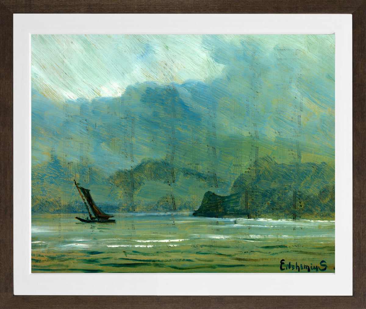 Louis Michel Eilshemius Print, Pale Blue Landscape — brown frame