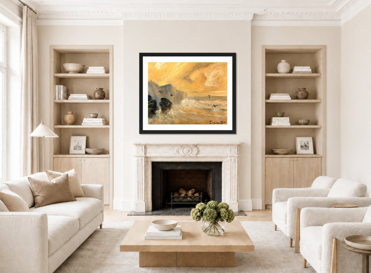 Louis Michel Eilshemius Print, Rocky Seashore — living room roomset