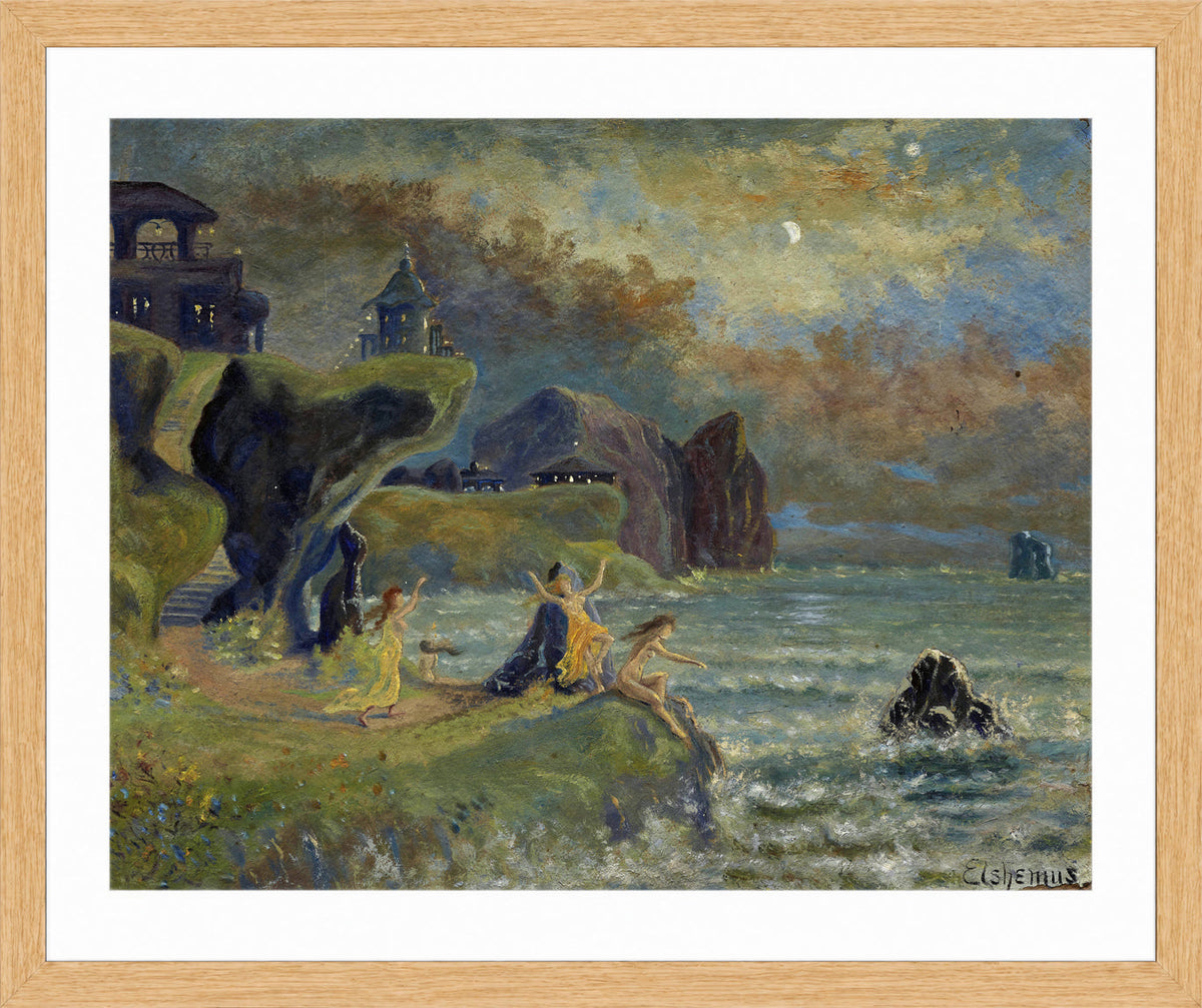 Louis Michel Eilshemius Print, Sirens of the Sea (1908) — oak frame
