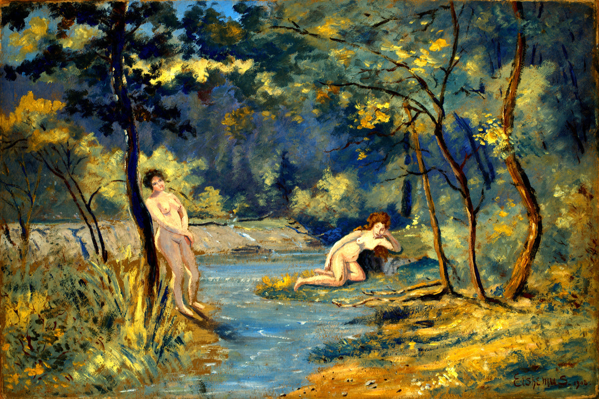 Louis Michel Eilshemius Print, Standing and Reclining Nymphs (1908) — unframed