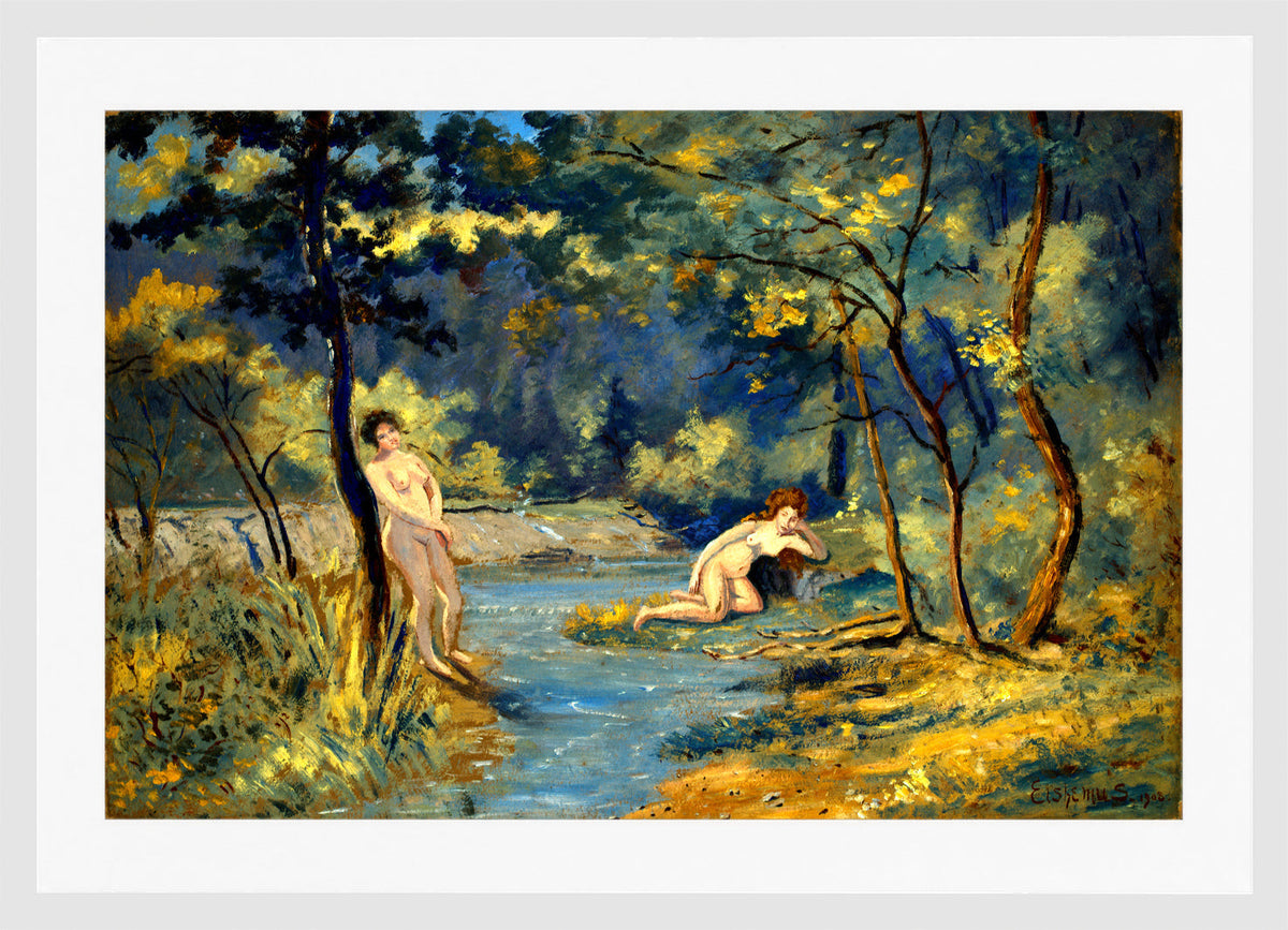 Louis Michel Eilshemius Print, Standing and Reclining Nymphs (1908) — white frame