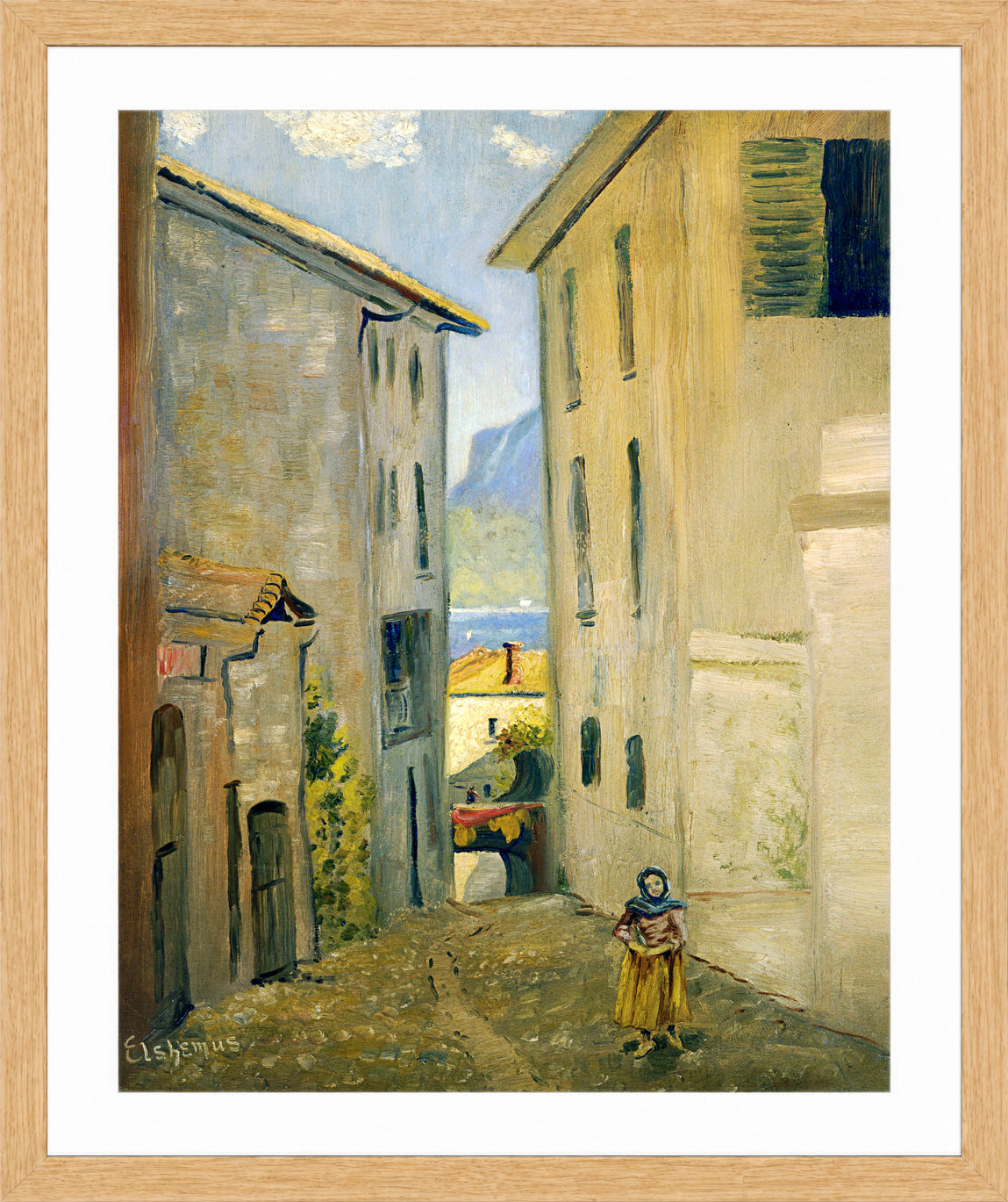 Louis Michel Eilshemius Print, Street in Lugano — oak frame