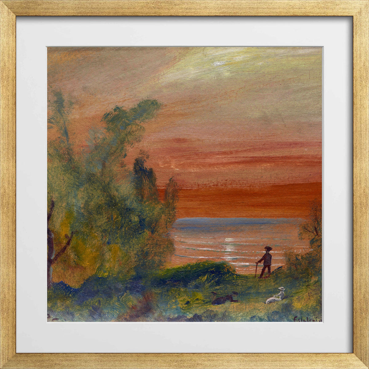 Louis Michel Eilshemius Print, Sunset with Man Standing on Shore (1920) — gold frame