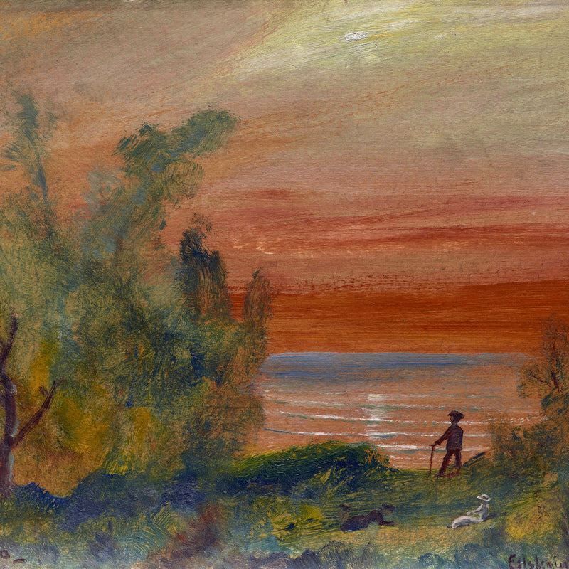 Louis Michel Eilshemius Print, Sunset with Man Standing on Shore (1920) — unframed