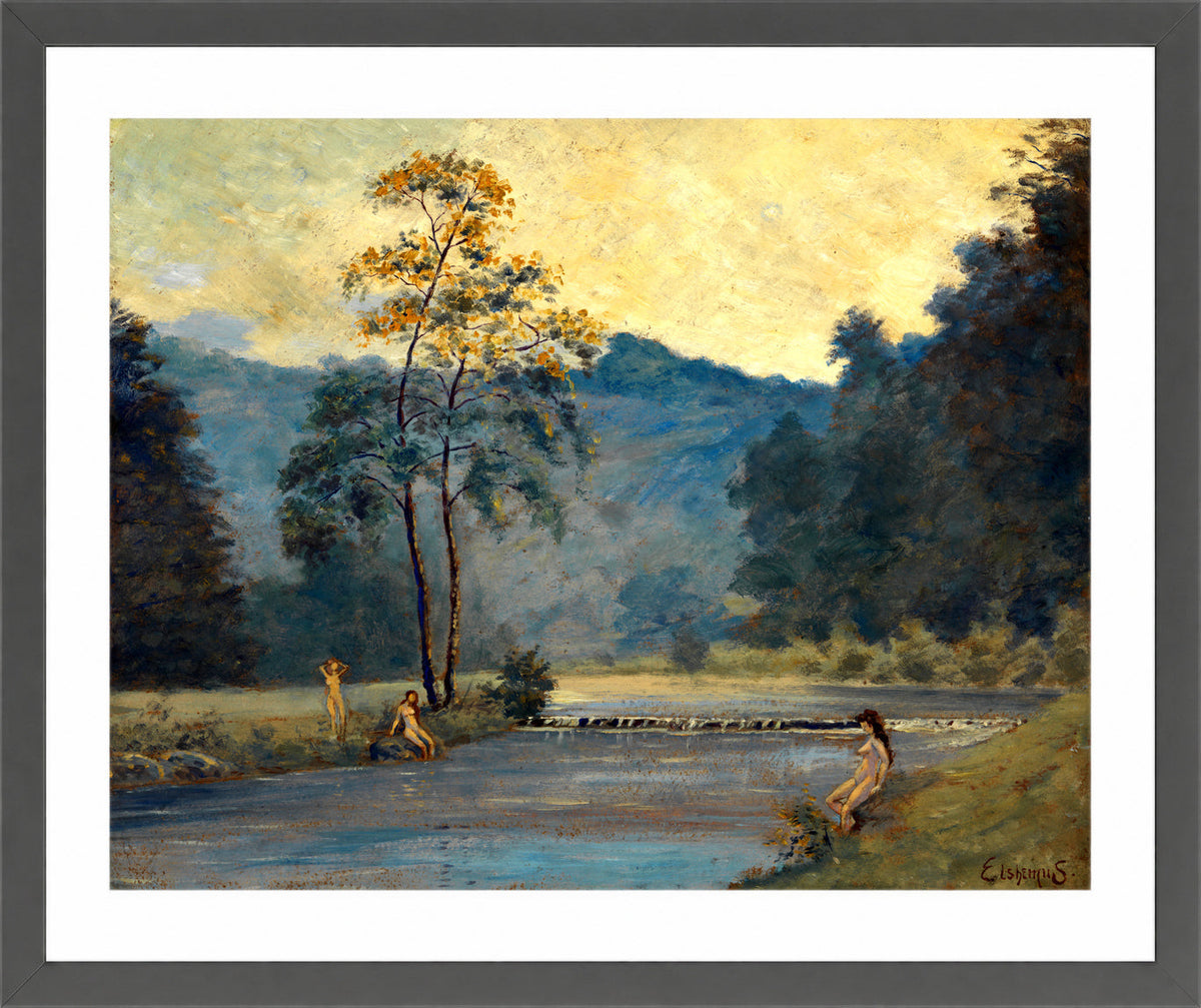 Louis Michel Eilshemius Print, Three Girls and River (1907) — dark grey frame