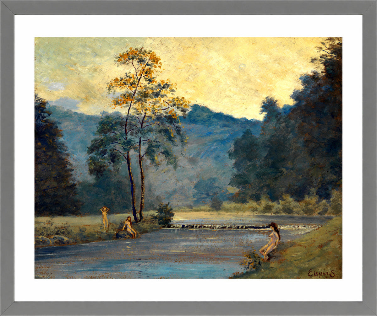 Louis Michel Eilshemius Print, Three Girls and River (1907) — light grey frame