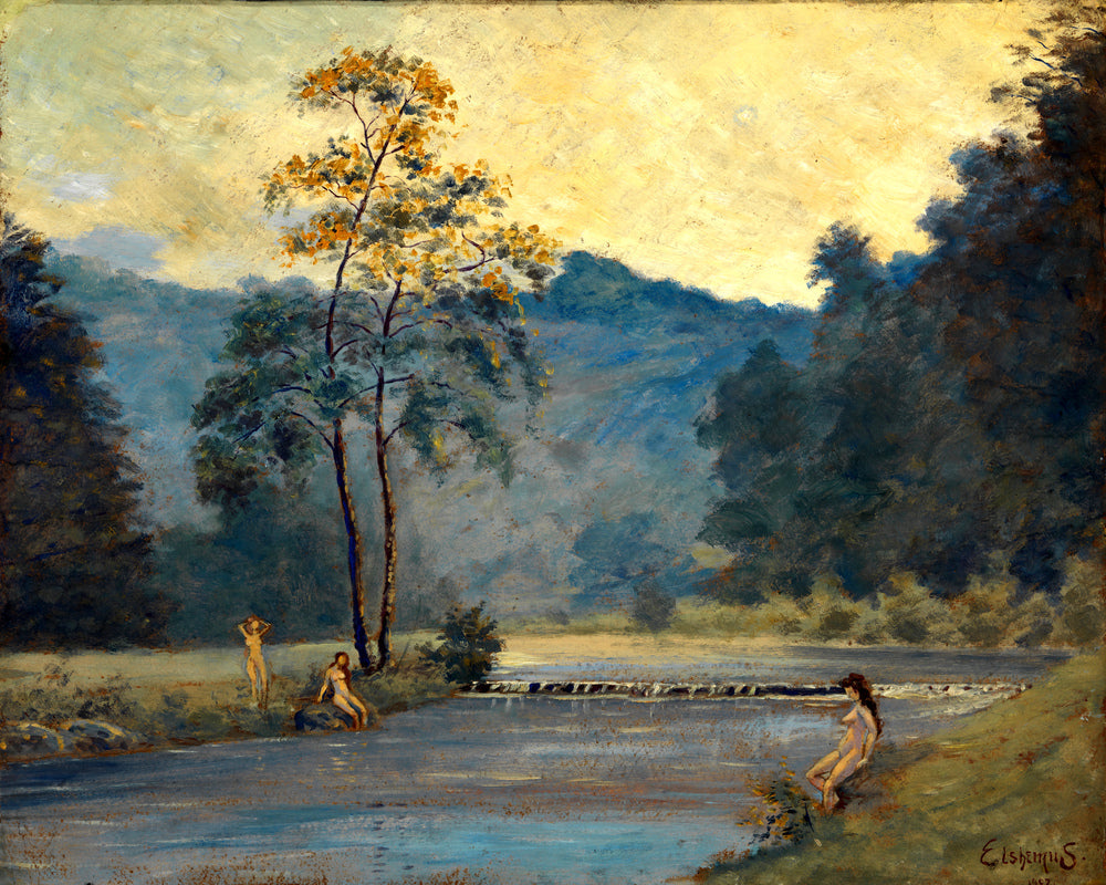 Louis Michel Eilshemius Print, Three Girls and River (1907) — unframed