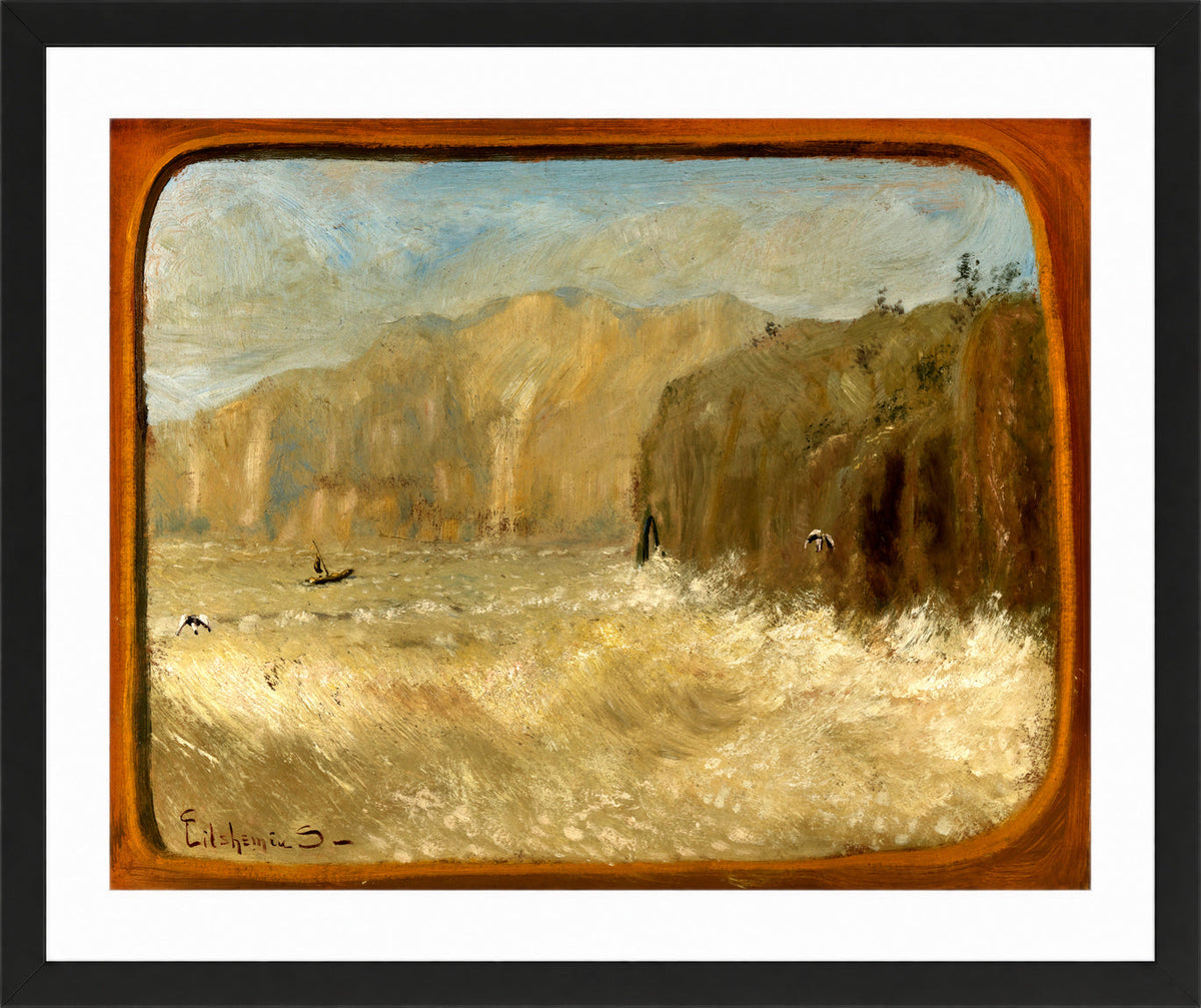 Louis Michel Eilshemius Print, Two Gulls and Cliffs — black frame