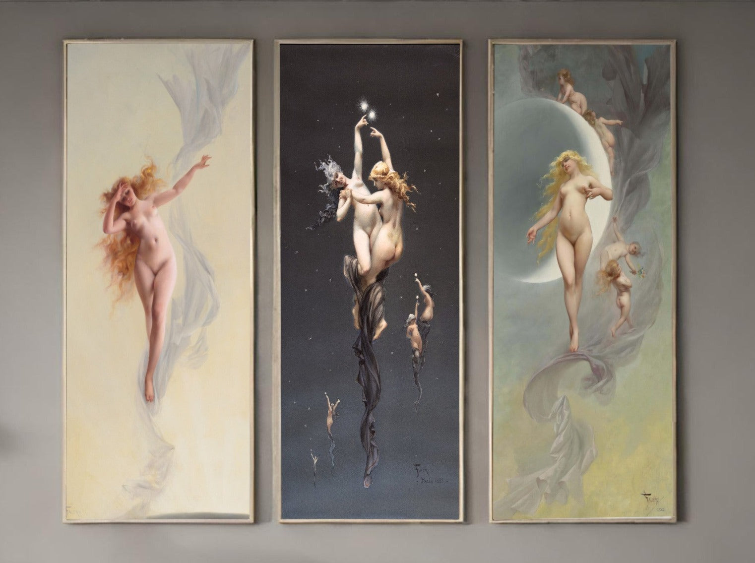 Bedroom Wall Art, Set of 3 Fantasy Nudes by Luis Ricardo Falero