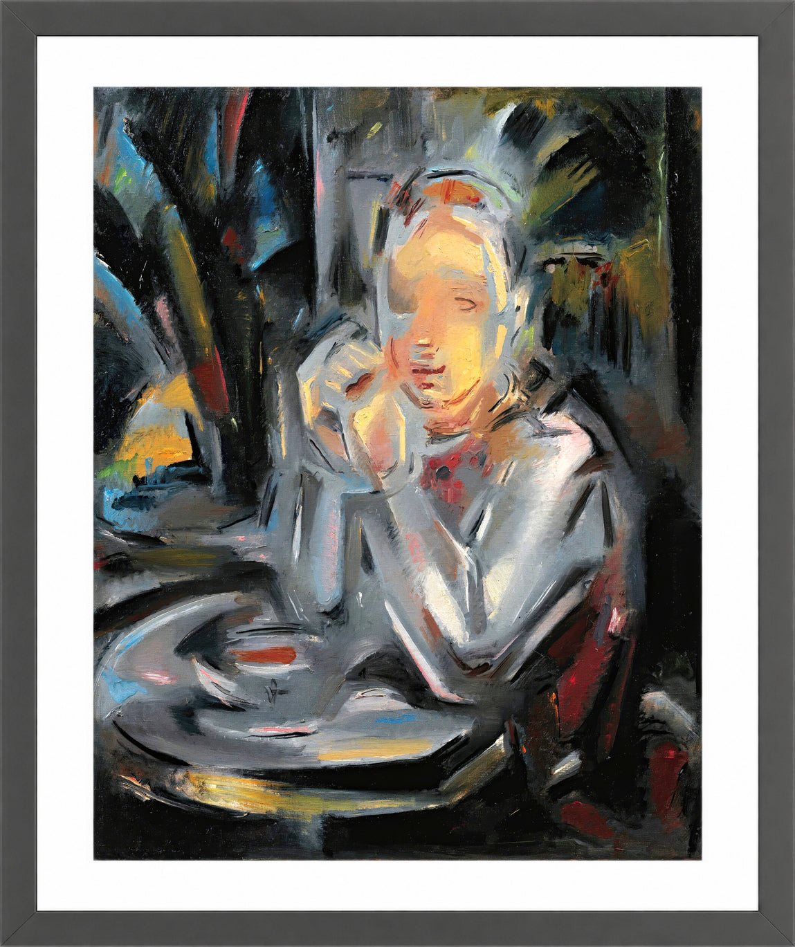 Jeune Assis à Table Face à une Tasse by Maria Blanchard — dark grey frame
