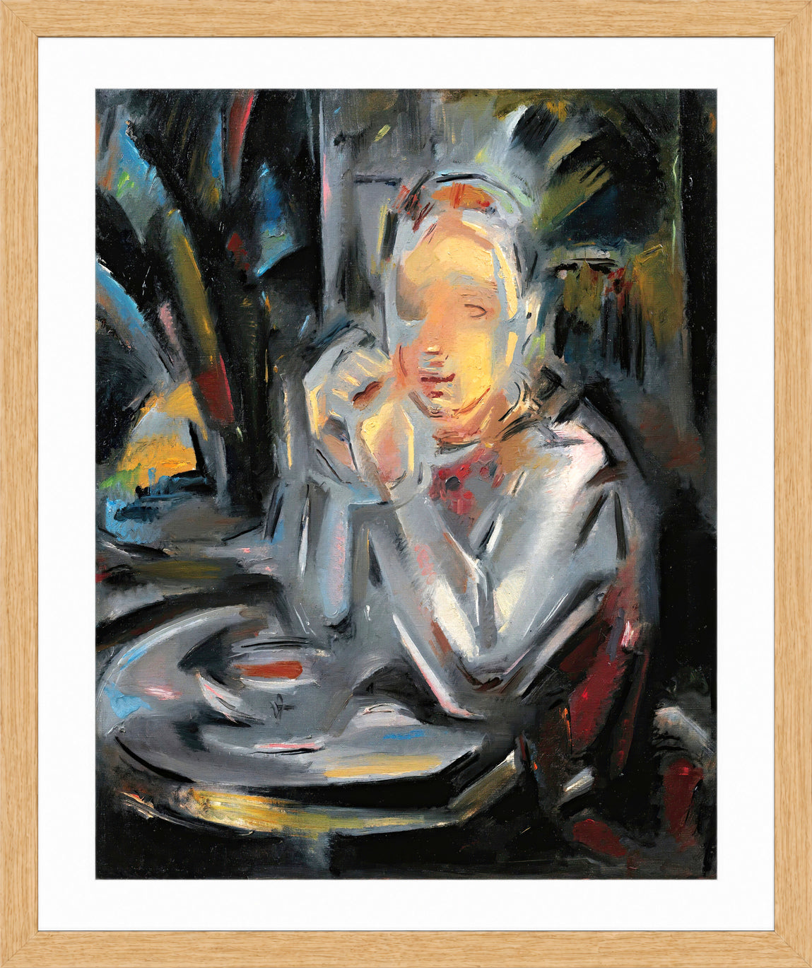Jeune Assis à Table Face à une Tasse by Maria Blanchard — oak frame